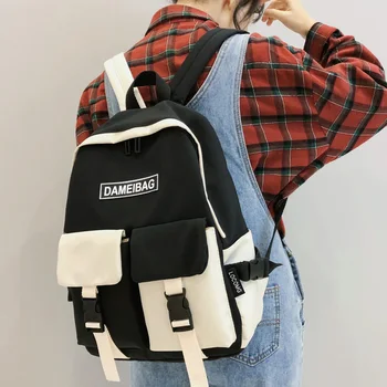 

2020 Women Backpack Waterproof Nylon Women backpack Female Eye-splice Schoolbag for Teenage Girls Double Front Pocket Mochilas