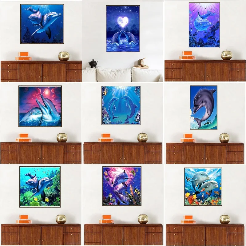Diamond painting Cartoon Underwater World Cute Dolphin Cross Stitch Rhinestone Embroidery Home kids room Decor Sticker Poster