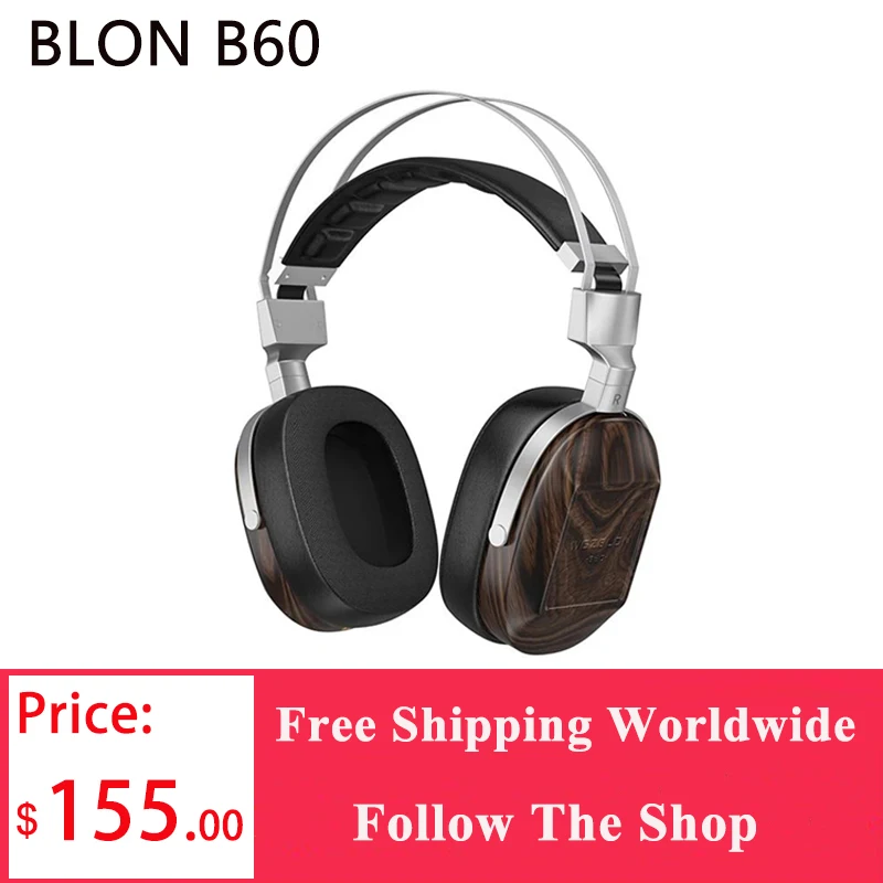 

BLON B60 Headphone 50mm Beryllium-Coated Diaphragm Wooden HiFi Over-Ear Close-Back High-purity Copper Cable Headset Earphone