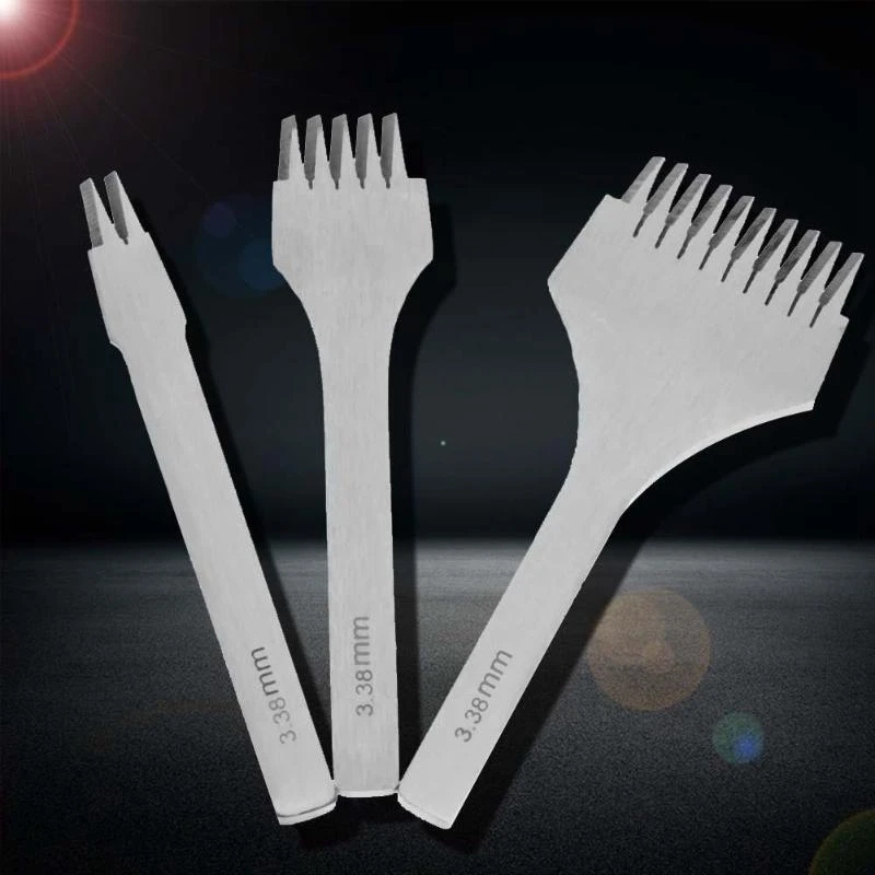 White Steel Flat Chisel Leather Craft Tools Hole Punch Kit Diy Tool 2 Prong/5 Prong/10 Prong