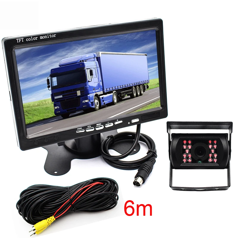 monitor camera 6m " TFT ЖК-монитор парковки с ИК ночного видения заднего вида автомобиля резервная камера для автобуса грузовика парковочный монитор система помощи - Цвет: monitor camera 6m