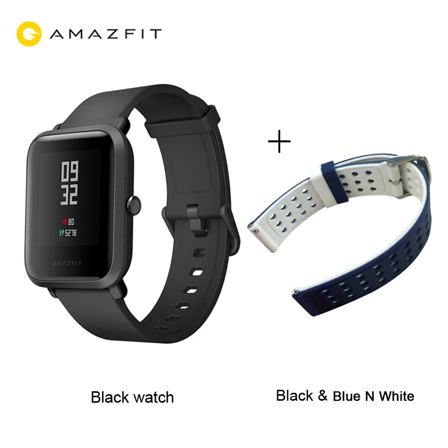 Английская версия] Xiaomi Amazfit Bip Смарт часы Huami gps Smartwatch Bluetooth 4,0 Пульс 45 дней батарея IP68 - Цвет: Black N Blue Strap