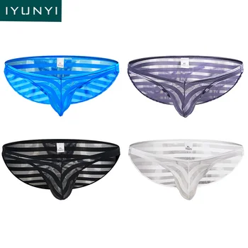 

IYUNYI Hot Sell Men Underwear Briefs Low Waist Sexy Mesh Transparent Briefs Utral Thin Seamless Underwear U Convex Pouch Briefs