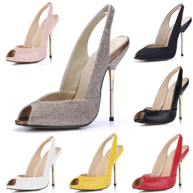 $US $27.35 CHMILE CHAU Glitter Sexy Women Party Pumps Peep Toe Stiletto Iron High Heels Slingback Ladies Shoes