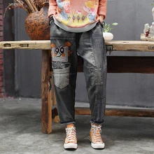 Женские джинсовые штаны, джинсы, штаны, большие свободные Мультяшные лоскутные модные повседневные штаны для осени и зимы AZ54192520