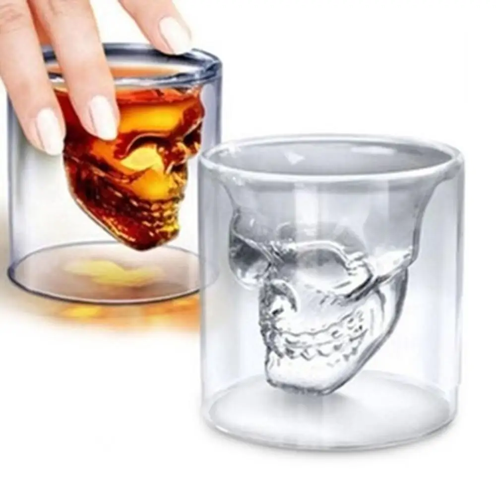 

Skull Head Shot Glass Beer Cup Halloween Decoration Creative Designer Crystal Party Wine Cup 25ml Transparent Beer Steins Gift