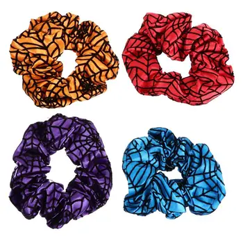 

4Pcs Spiderweb Pattern Halloween Theme Stretchy Large Hair Ropes