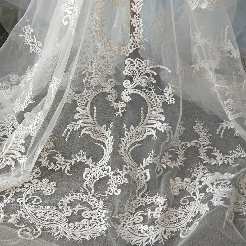 GLace 1Y/лот Выкл белый благородный вышитое цветочное кружево швейная ткань для свадебного платья аксессуары DIY Материал TX1393