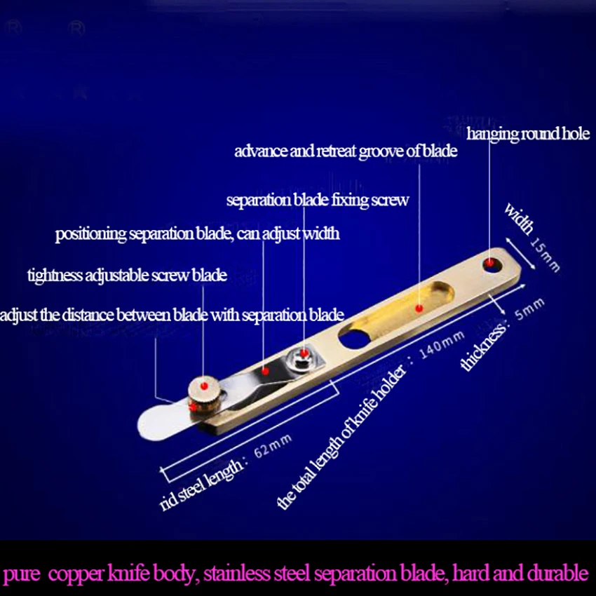 1 шт. прочный нож для резки кожи из чистой меди, нож для обрезки специальный инструмент с регулируемым винтом, кожаный нож ручной работы