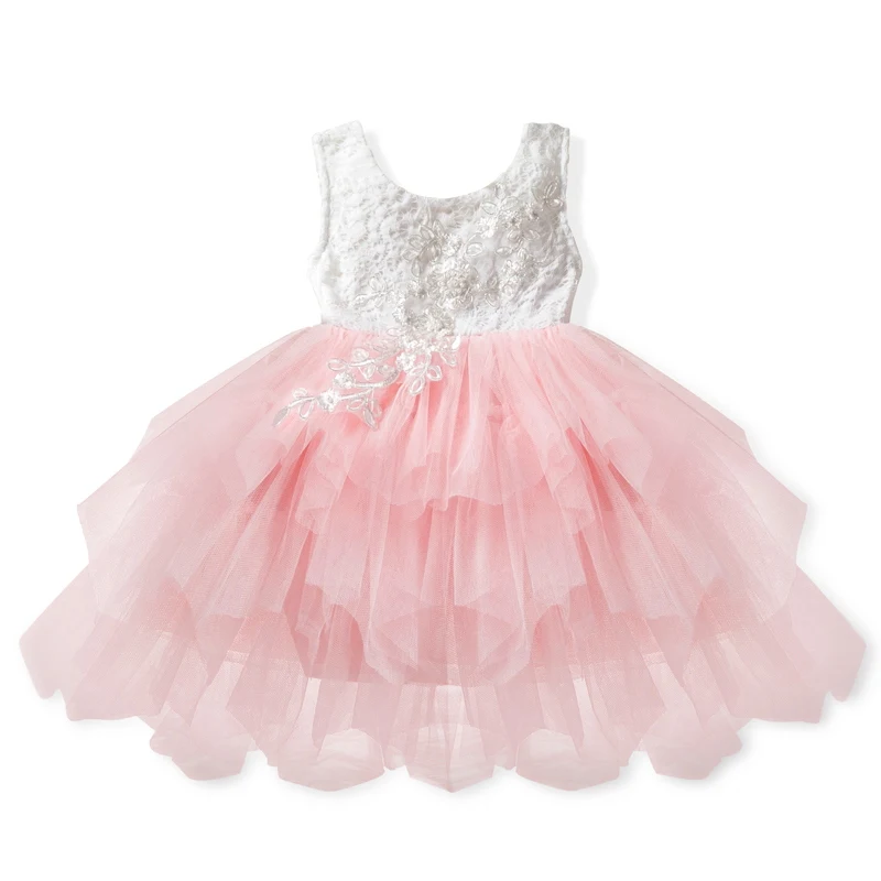 Кружевные платья маленькой принцессы летние однотонные фатиновые платья-пачки без рукавов для девочек 2, 3, 4, 5, 6 лет праздничные платья - Цвет: Pink 3
