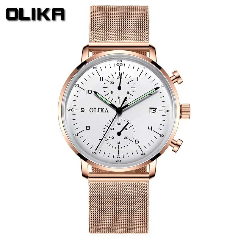 

OLIKA Fashion Mens Watches Top Brand Luxury Quartz Watch Men Casual Slim Mesh Steel Waterproof Sport Watch Relojes Para Hombre