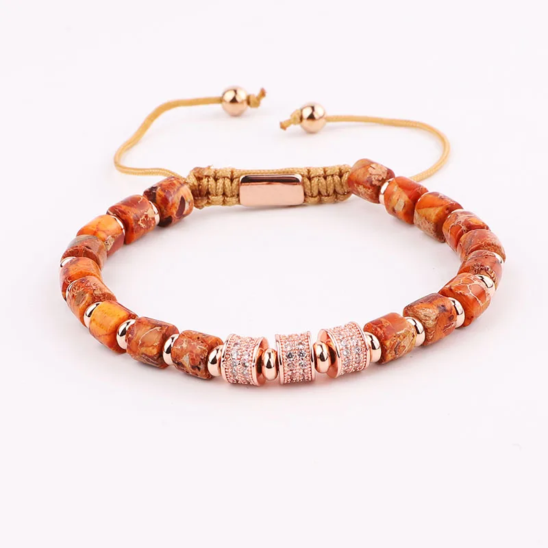 New Fashion Women Bracelet Natural Stone Orange Imperial Jasper CZ Pave Charm Macrame Bracelet Women Men - Image 4