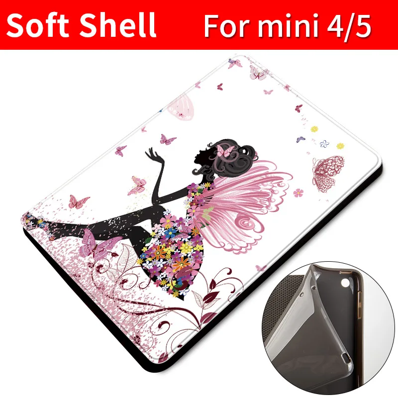 mini45- girl Защитный чехол для ipad mini 1/2/3/4/5 из ТПУ кожи с модным принтом, мягкий чехол на заднюю панель 7,9 дюйма, чехол с цветочным рисунком для девочек - Цвет: mini45- girl