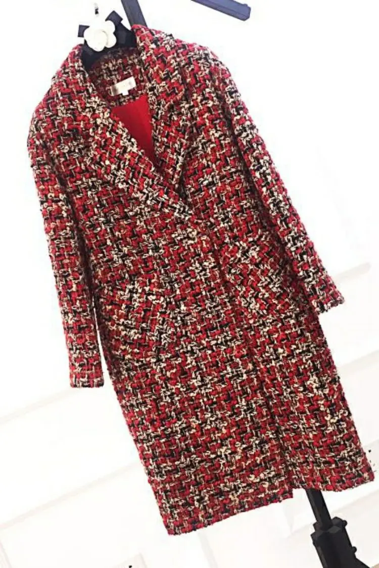 New medium long style high end tweed wool coat women s coat zero cashmere popular