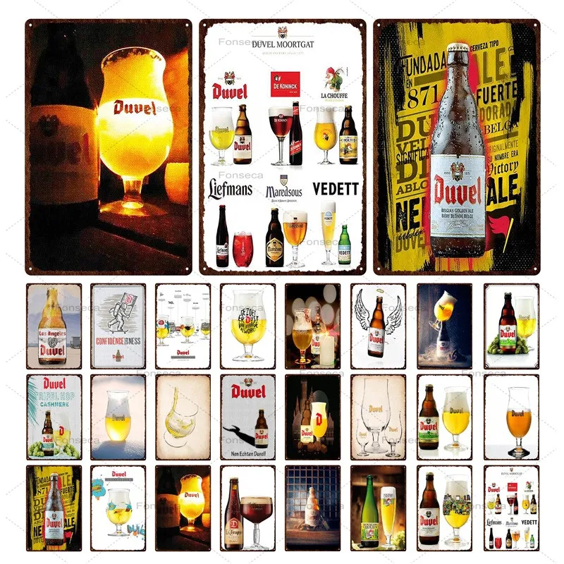 Винтажная декоративная металлическая табличка Duvel пиво оловянный знак бар паб