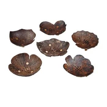 

60pcs per set Creative coconut shell Soap Dishes Leaf Shape Coconut Soap Holder Tray Hollow Out hole Bathroom Supplies