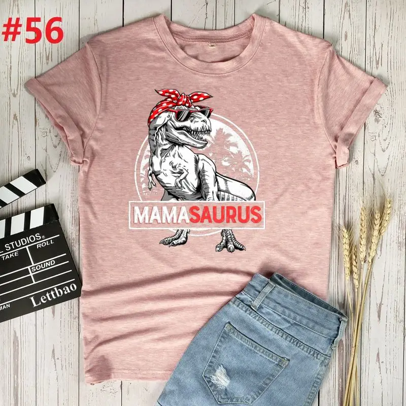 Mamasaurus T Rex Dinosaur Print T-shirts Women Summer Graphic Tee Aesthetic Shirts For Women Casual Short Sleeve Ladies Tops