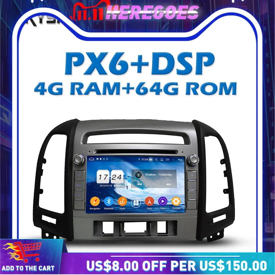 Автомобильный DVD-плеер PX6 DSP IPS Android 11 0 64 ГБ + 4 Гб GPS-карта Радио RDS Wi-Fi Bluetooth 5 для Hyundai