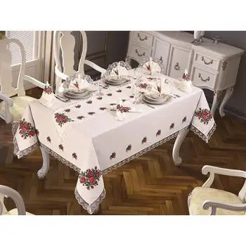 

Cross stitch Printed Laced Four Rose Table Cloth Pack 18 Part Burgundy