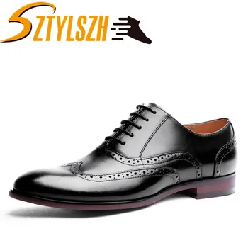 

BIg Size High Quality Fashion Luxury Genuine Leather Dress Shoes Carved Business Formal Oxfords Men Wedding Party Shoe Wholesale