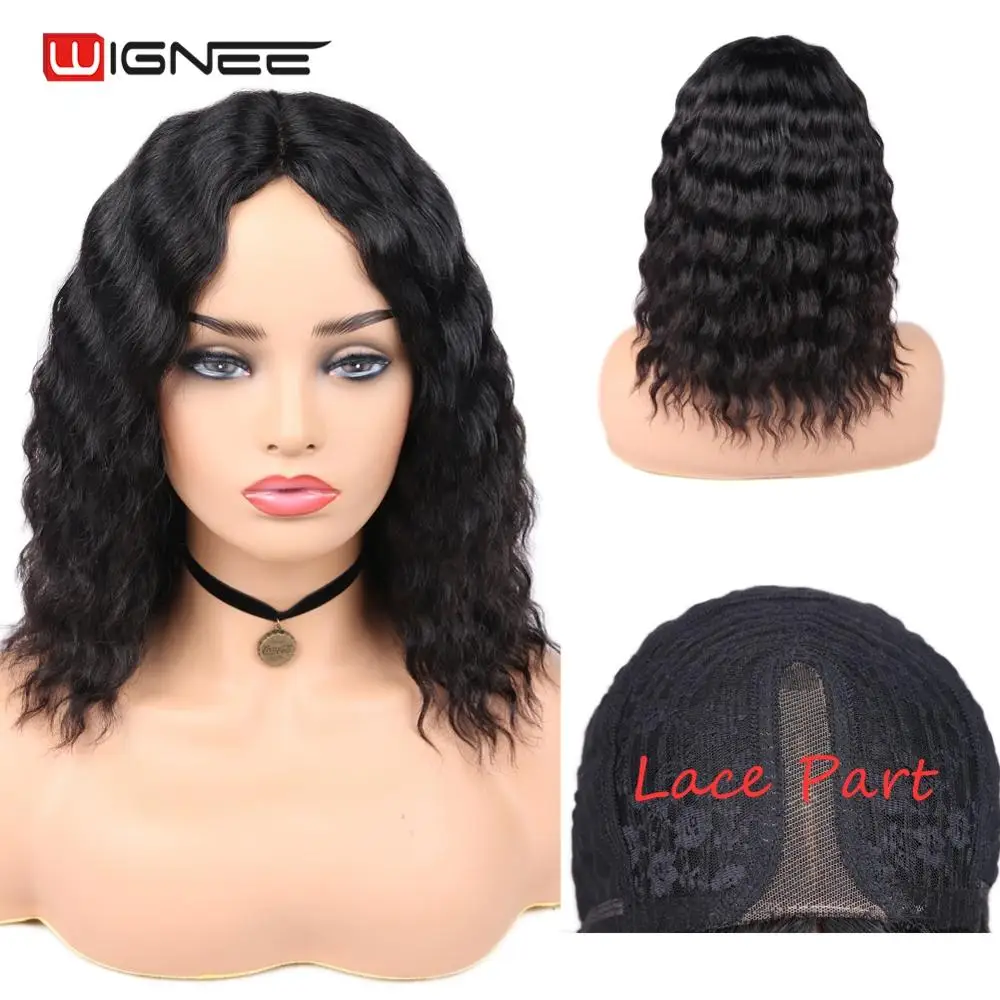 Wignee Lace Part Short Human Hair Wigs For Black Women Deep Wave Short Pixie Cut Swiss Lace Glueless Human Wigs Free Shipping