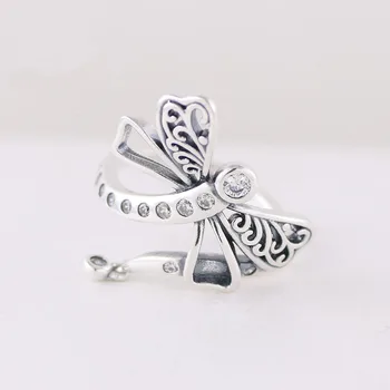 

Authentic 925 Sterling Silver New Dream Dragonfly Fashion Shining Pan Ring For Women Wedding Party Gift Fashion Jewelry