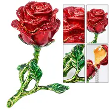 

HOT SALES!!! Creative Alloy Rose Flower Jewelry Storage Box Faux Diamond Organizer Decor Creative Rose rings box earrings holder