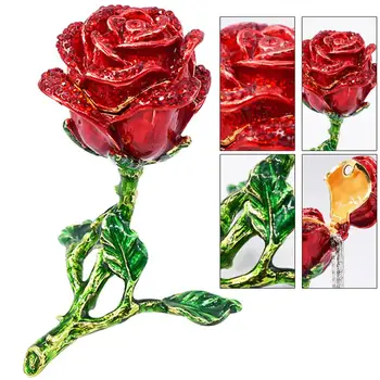

HOT SALES!!! Creative Alloy Rose Flower Jewelry Storage Box Faux Diamond Organizer Decor Creative Rose rings box earrings holder