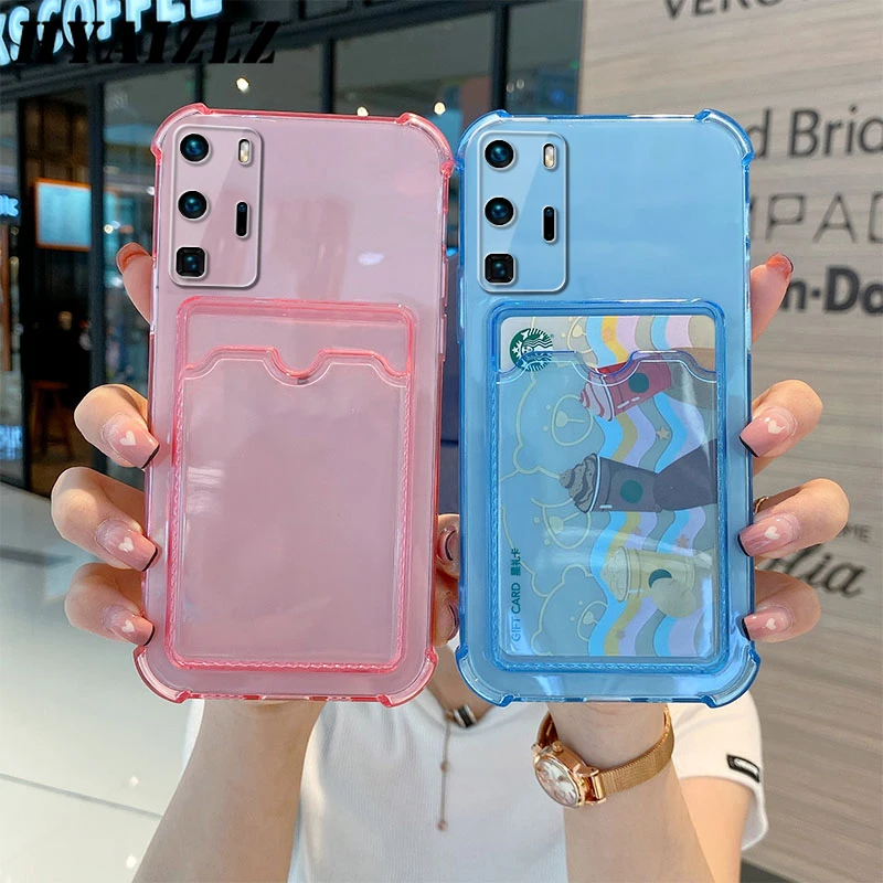 Прозрачный чехол для телефона Huawei P50 P40 P30 Mate 40 30 Pro Nova 7 8 5 6 5G с отделением карт
