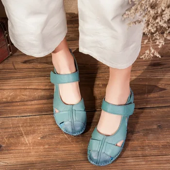 

Manual Genuine Leather Sandals Comfortable Soft Bottom Flower Shoe Cowhide Magic Leisure Time Women's Shoes