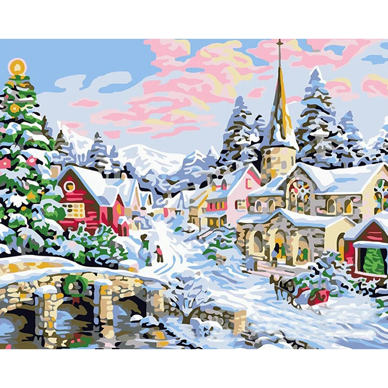 

Painting By Number Winter Sonw Oil Picture Frame On Canvas Handmade Coloring Drawing DIY Craft Kits For Adults Home Decorative