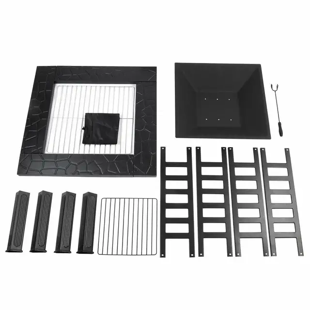 Tűzhely Bbq Grillrel - Fekete Acélkert Fűtőberendezés/Égő A Fa És Faszén Számára, Szikra Őr, Póker Védőhő - Image 4