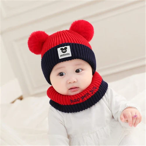 8-2Pcs 2 шт., детские зимние шапки с ушками Микки Мауса для девочек и мальчиков, Детские теплые шапки, шарф, детская шапочка, Enfant, вязаная Милая шапка для девочек и мальчиков, унисекс - Цвет: 8-2Pcs