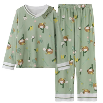 

2020 Suit Pyjama Women Sleepwear Pajamas Cute Full Set HomeWear Female Long Sleeve Autumn 12 Style Pijamas Mujer Leisure