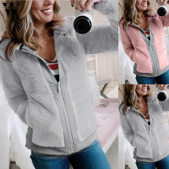 

Womail jacket Women Coat Autumn Winter Warm Fleece Pockets Zipper Loose Outwear Female Casual Jumper Fashion Ladies Overcoat 814