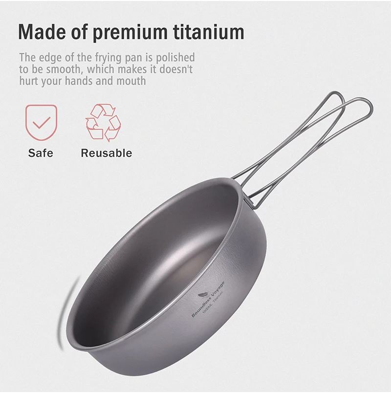 Boundless Voyage Camping Pfanne Antihaft-Bratpfanne Schüssel Titan Kochgeschirr Grill mit Deckel & Klapp griff Outdoor-Ausrüstung – Detail 3