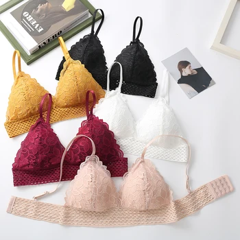

French Lace Triangle Cup Bra Beautiful Back Underwear Ring Lingerie Women's Thin Section Wrapped Chest Brassiere No Steel New