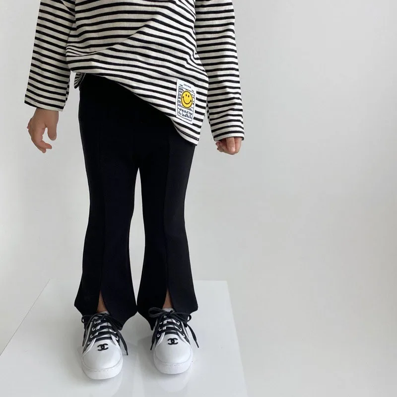 Toddler Kid Baby Girls Pants Solid Fashion Cotton Split Boot Cut Pant Elegant Streetwear Cute Trousers Infant Flares Pant 1-6T