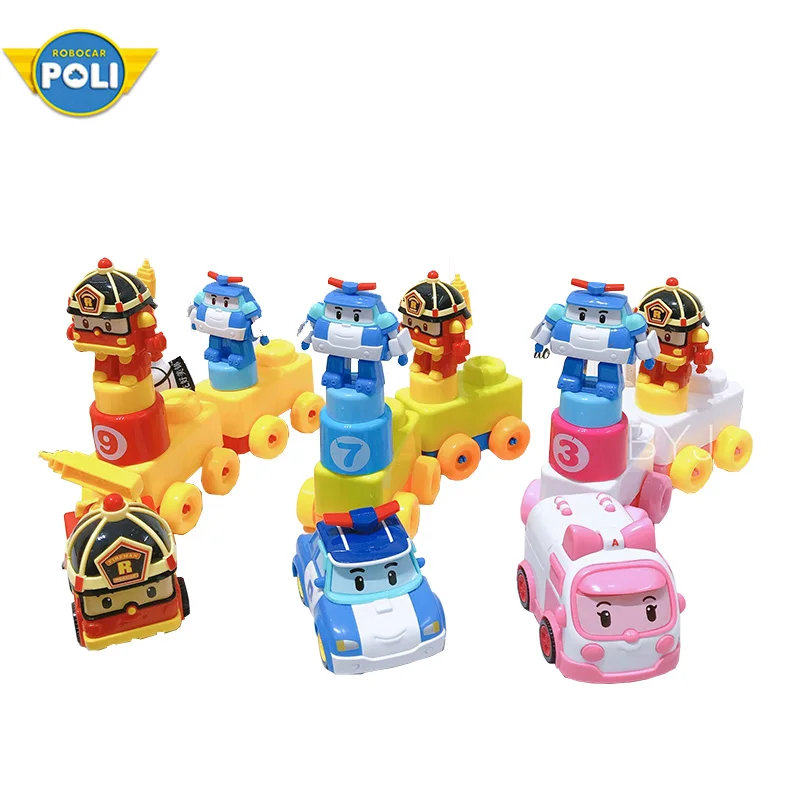 ROBOCAR POLI обучающий строительный блок сумка-тоут полицейский автомобиль Рабочий стол пластиковые детские игрушки подарок на день рождения