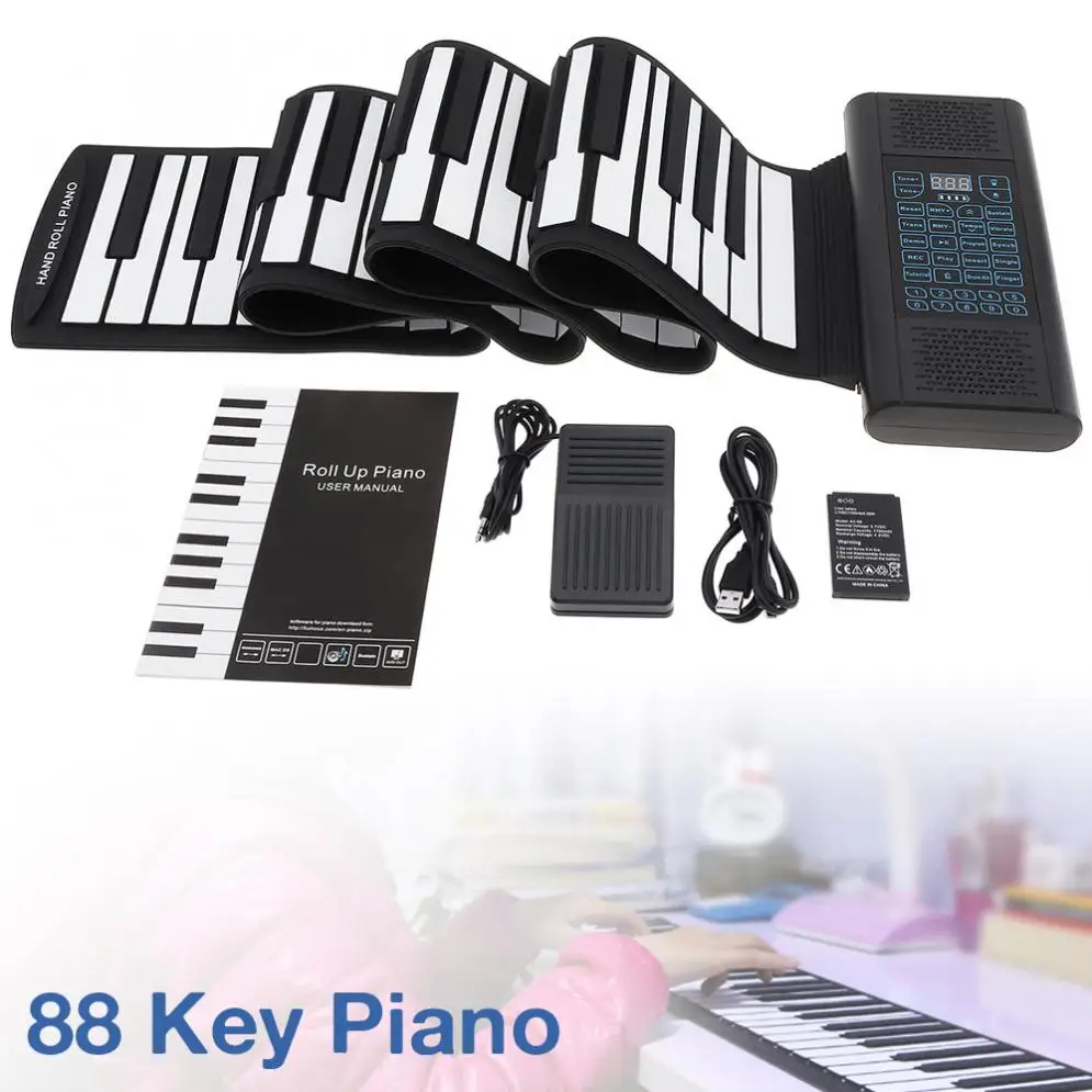 

Electronic Organ 88 Keys Roll Up Rechargeable Silicone Flexible Keyboard Organ Built-in 2 Speakers Support MIDI Bluetooth