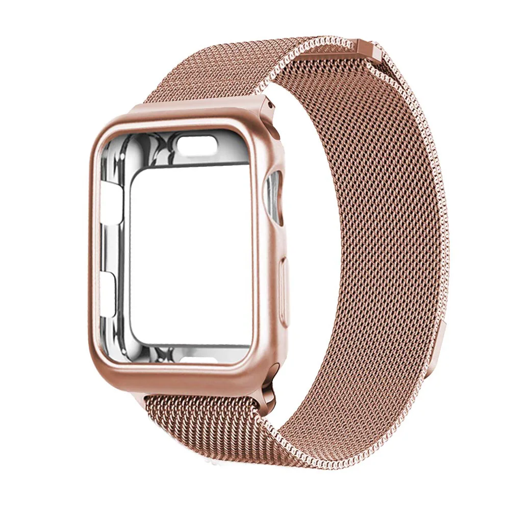 Rose Gold Миланский ремешок+ чехол для 38 мм 42 мм apple iwatch series 3 2 1 ремешок 40 мм 44 мм для apple watch 4 pulseira аксессуары для браслетов - Цвет ремешка: Rose Gold