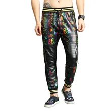 KIOVNO Модные мужские панк кожаные брюки с буквенным принтом черепа PU кожаные брюки для мужские брюки-карандаш на молнии
