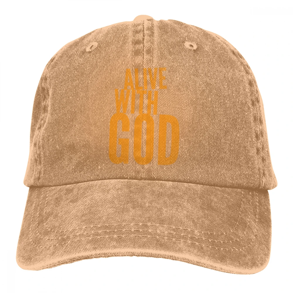 Alive With God Casquette темно-синие унисекс Мужские Женские джинсовые бейсболка с ремешком кепки Регулируемая шляпа для гольфа папа - Цвет: Хаки