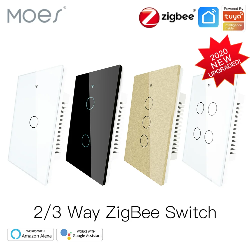 Умный сенсорный выключатель света Tuya ZigBee нейтральный/без конденсатора Smart Life/Tuya
