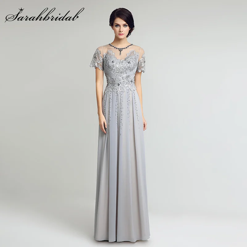 Elegant Bridesmaid Dresses Jewel Short Sleeve Floor Length Wedding Guest Gown Sequins Illusion Robe Demoiselle D'Honneur LX225