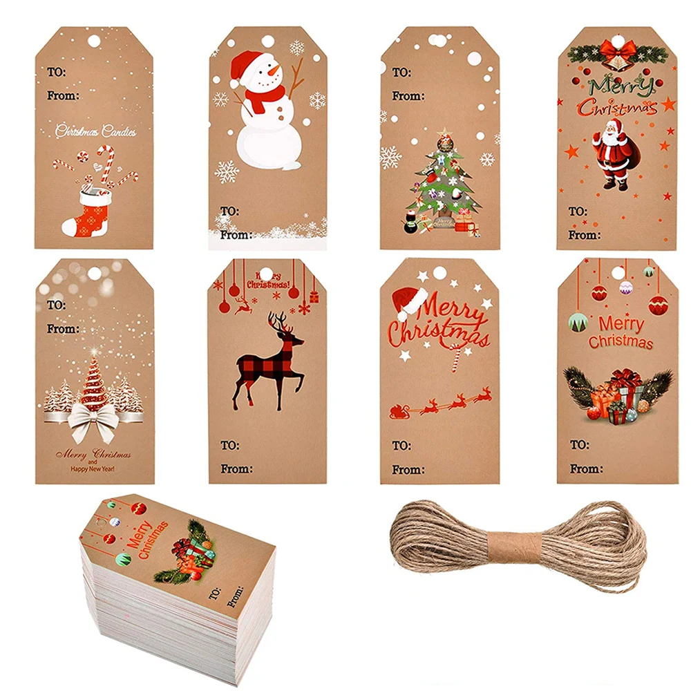 Kraft Papier De Noël Étiquettes De Cadeau,100Pièces Etiquette Cadeau  Noel,Étiquettes Noel pour Arbre de Noel Présent Décoration et A