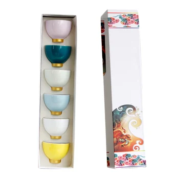 

Colorful Glaze Porcelain Ceramic Kung Fu Tea Cup Festival Gift Set Of 6 Cups
