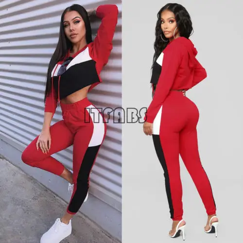 Комплект из 2 предметов женский спортивный костюм пэчворк короткий топ с