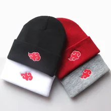 Automne hiver Anime Naruto chapeau Akatsuki Cosplay rouge nuage broderie tricoté chapeau bonnet en laine garder au chaud unisexe