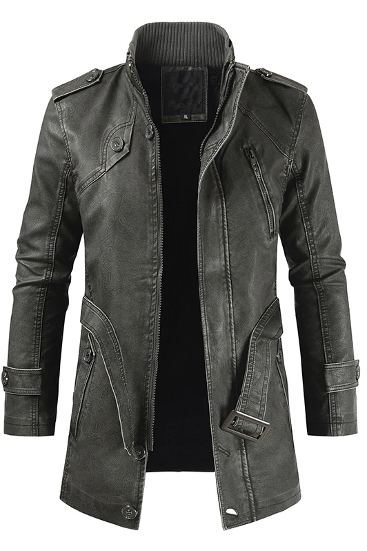 otouno e invierno nuevo estilo casual Ретро de los hombres de largo de cuero Delgado abrigo exterior
